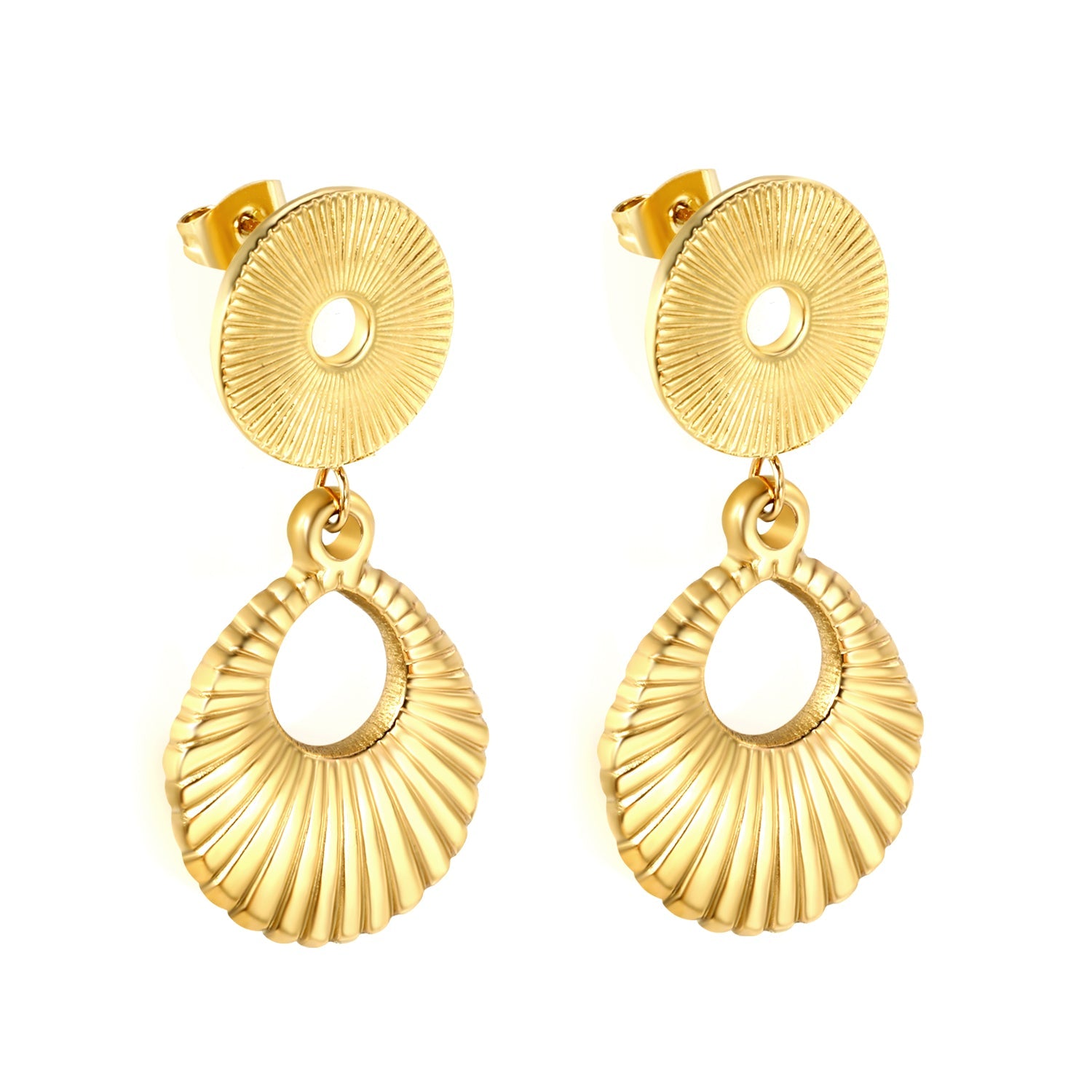 15.5mm Textured Circle + 19.3*25.7mm Teardrop Hoop Earrings Gold Color asonjewelry